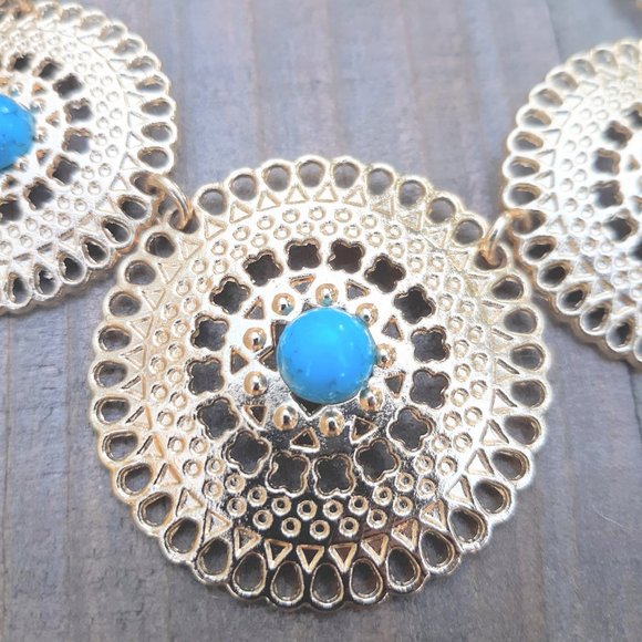 Gold Turquoise Boho Coin Necklace - Picture 3 of 3